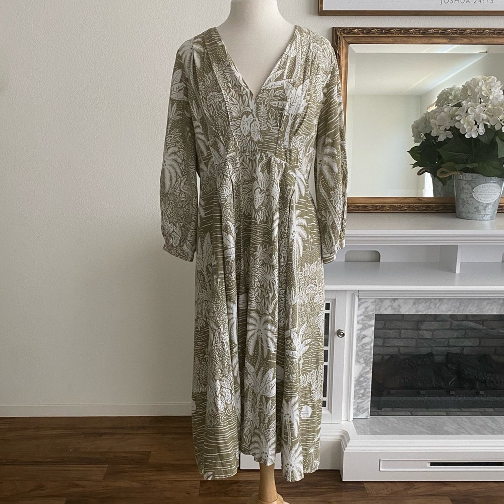 Desmond & Dempsey X H&M Green White Tropical Palm Print dress
